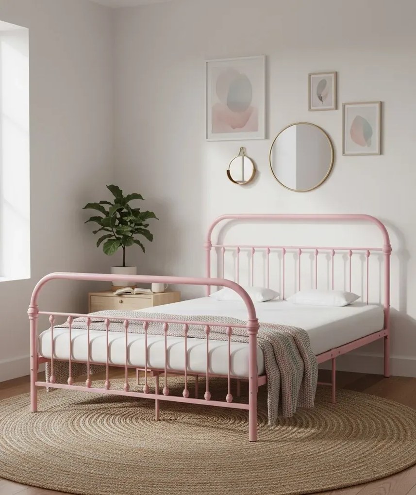 Różowe metalowe łózko 140x200 cm P2-Z61