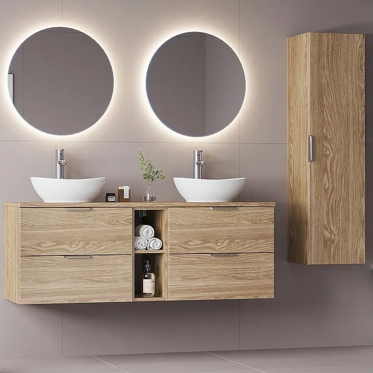 Zestaw do Łazienki 140cm Szafka Regał Blat Dąb Olejowany Pile