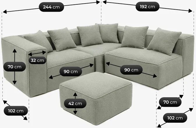 Narożnik Modułowy CERIO Szary Boucle Nowoczesny