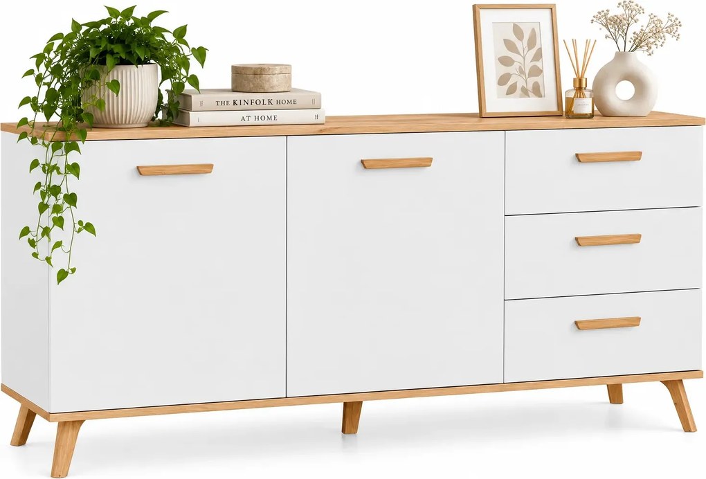 Komoda dwudrzwiowa z 3 szufladami w stylu scandi biały + dąb artisan T6-C80
