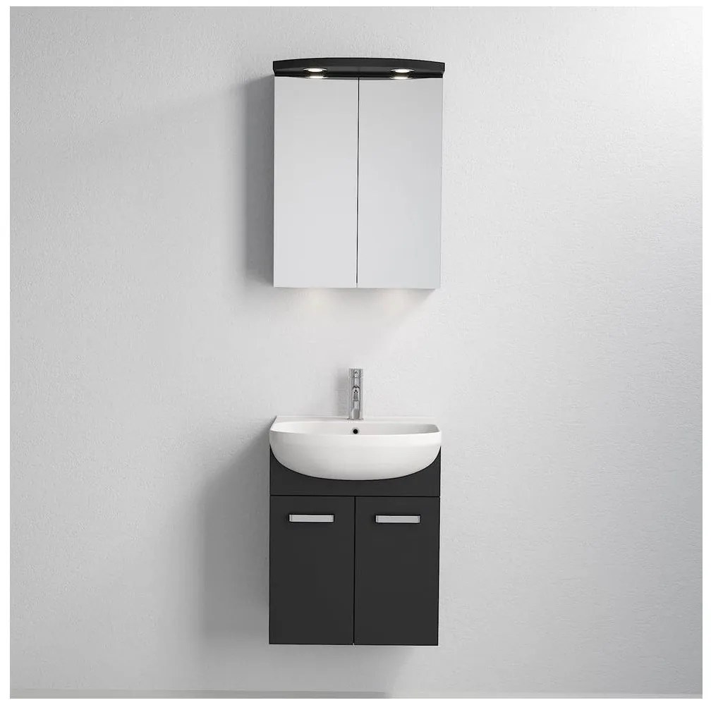 Szafka łazienkowa z umywalką Vang + szafka z lustrem LED 230V IP44 czarna