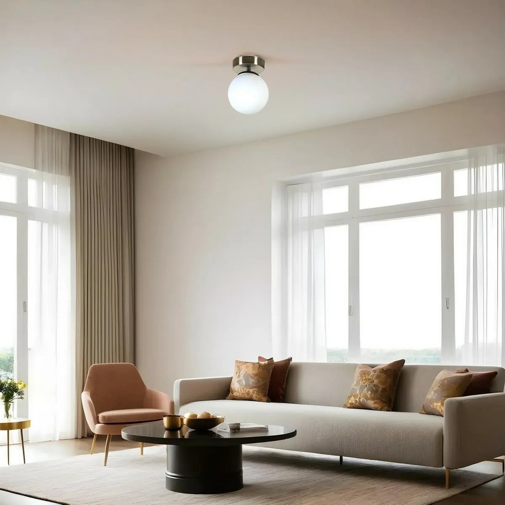 Lampa sufitowa Yeni Can Tekli Mat Krom Beyaz CamliAvize, biała