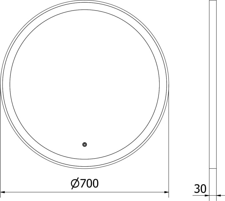 Mexen Esso lustro łazienkowe podświetlane, okragłe 70 cm, LED 6000K, antypara, rama czarna - 9825-070-070-611-70
