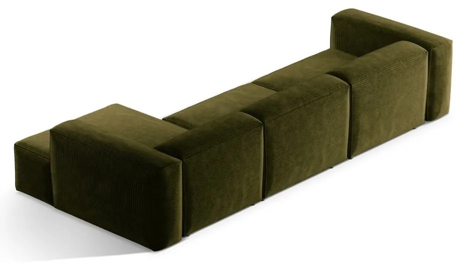 Zielony sztruksowy narożnik (prawostronny/z szezlongiem) Bergamo – Cosmopolitan Design