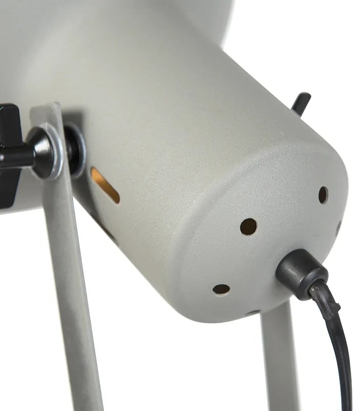 Lampa podłogowa w stylu industrialnym na drewnianym trójnogu z szarym kloszem - LaosPrzemysłowy Oswietlenie wewnetrzne