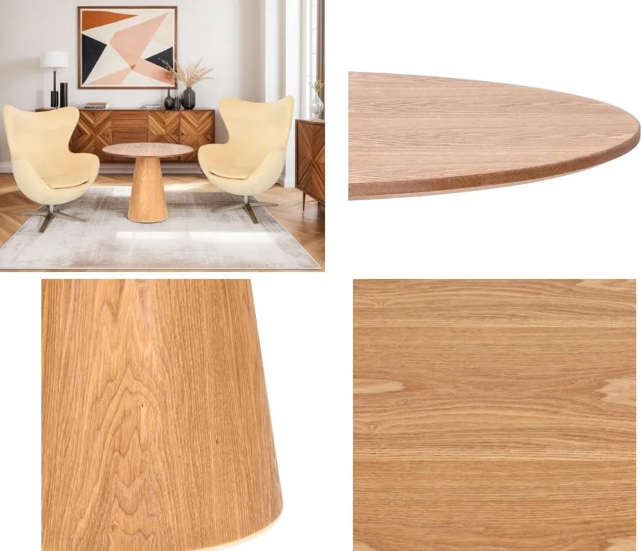 Okrągły stolik kawowy Soleilo 80 cm, fornir dębowy