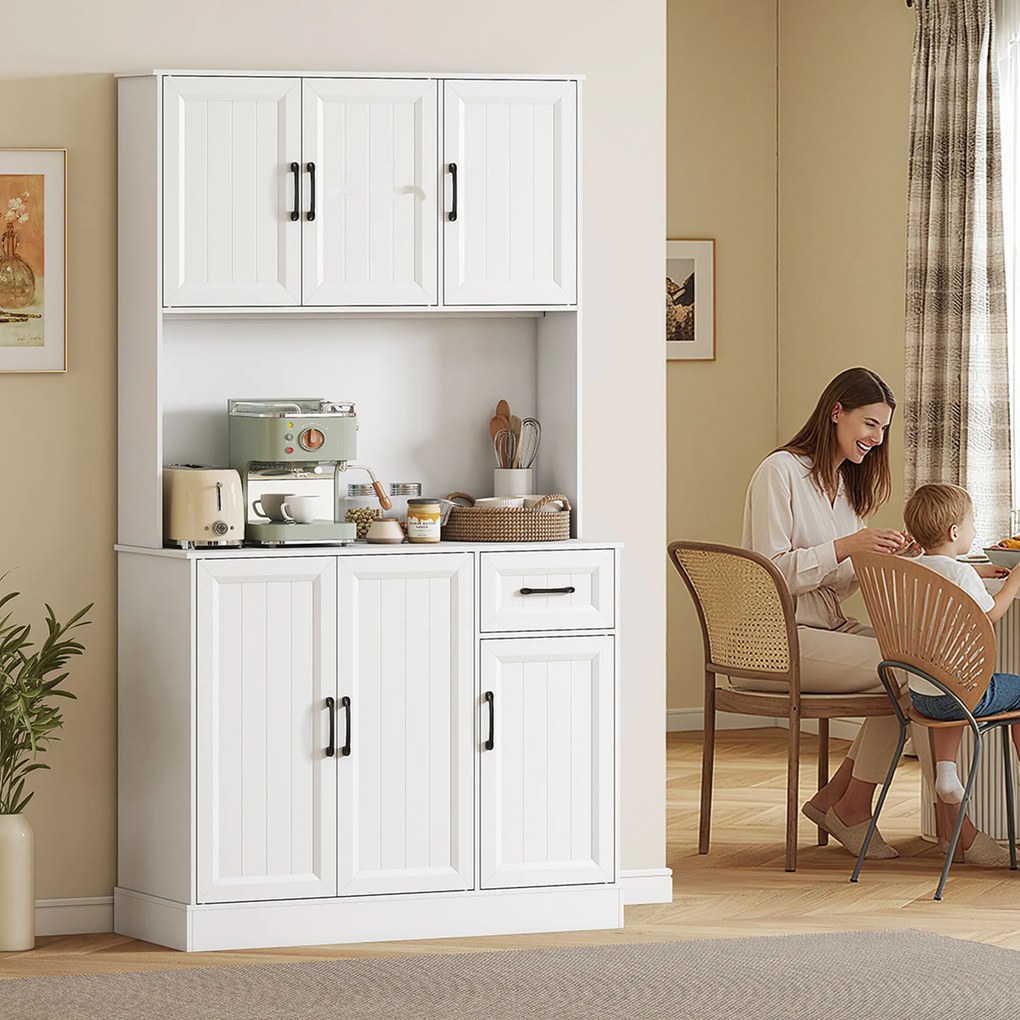 HOMCOM Szafka kuchenna, 180,5 cm, kredens, blat roboczy, otwór na kabel, regulowane półki, MDF, Biały