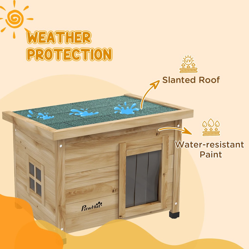 PawHut Domek dla kota, koci domek, kocia jaskinia, odporny na warunki pogodowe, dla kota do 6 kg, 57 x 45 x 43 cm, naturalny