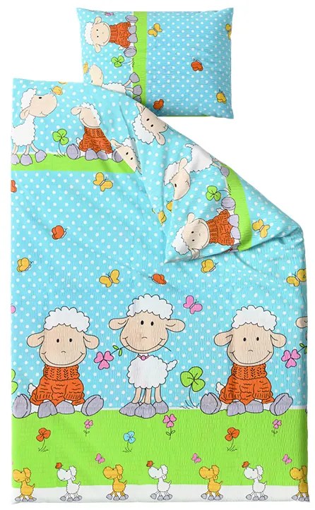 PrzytulneMieszkanie.pl PrzytulneMieszkanie.pl Krepa pościel do łóżeczka OVEČKI niebieskie Rozmiar pościeli: 45 x 65 cm | 90 x 135 cm
