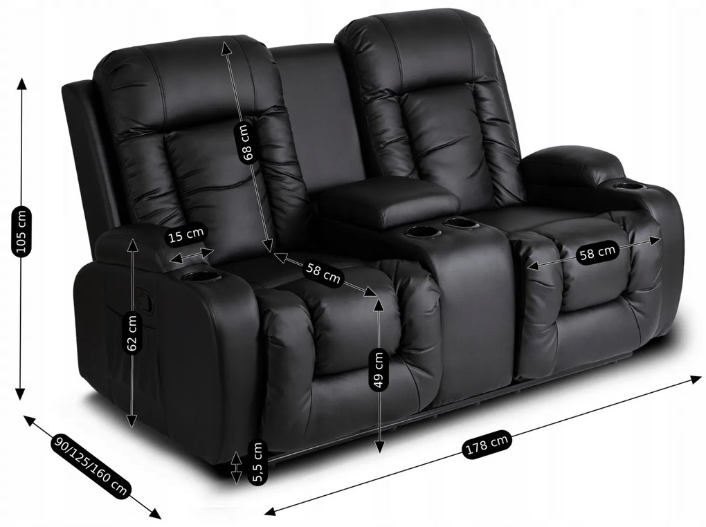 Sofa Rozkładana Dwuosobowa ALPINE Czarna Ekoskóra Nowoczesna do Salonu