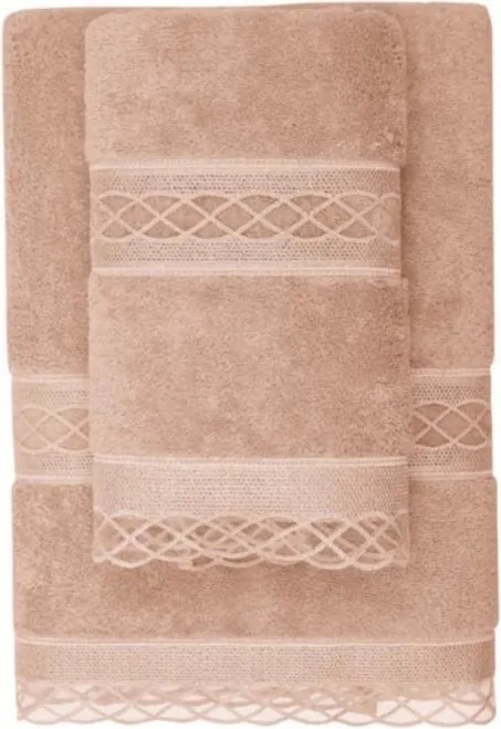Ręcznik kąpielowy SELYA 85x150 cm z koronką Śmietankowy