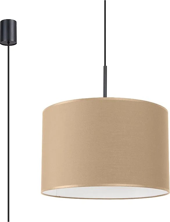 Lampa wisząca minimalistyczny Nevia, tkanina/PVC - 1 źródło - L.40 x H.137 cm - taupe/czarny