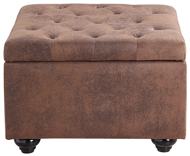 Puf ze schowkiem LOMAI z postarzanej mikrofibry – kolor brązowy