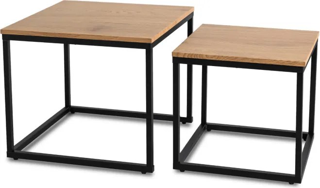 Zestaw Stolików Kawowych CARMI Dąb Złoty/Czarny do Salonu Loft
