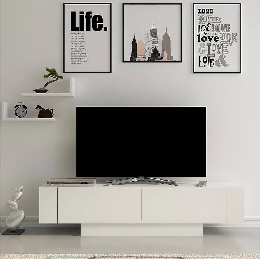 Nowoczesna szafka RTV – szerokość 150 cm – biała – melamina