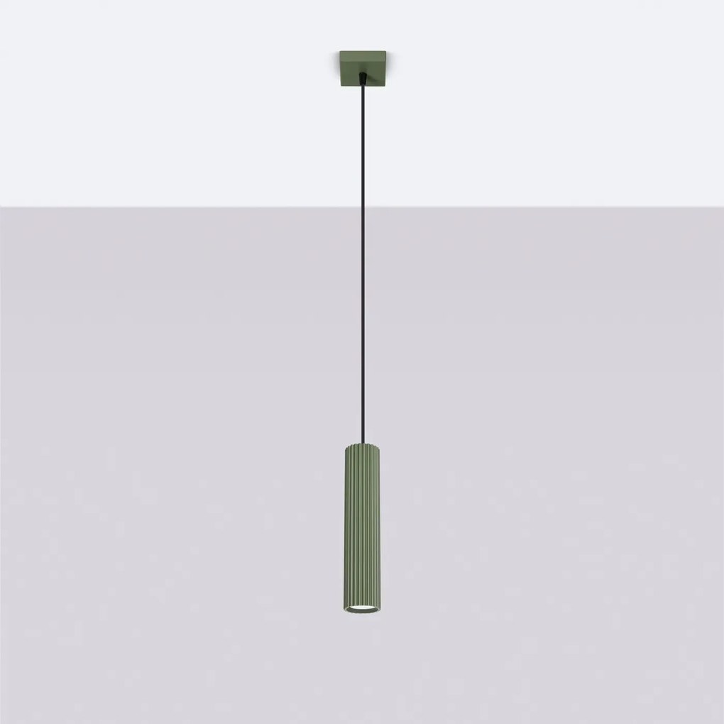 Lampa wisząca KARBON 1 zielona oliwkowa ryflowana SOLLUX LIGHTING