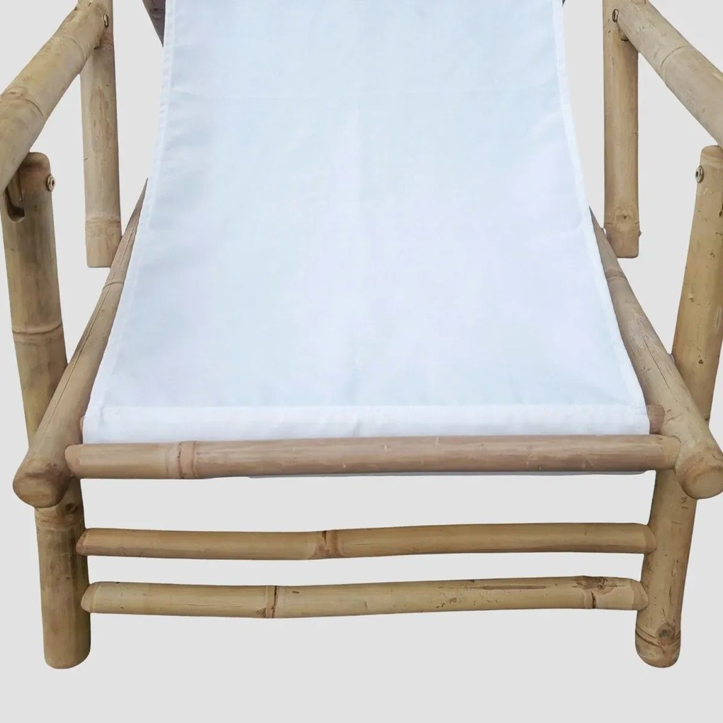 Leżak bambusowy MARE z podłokietnikami 139x60x11cm biały HOMLA