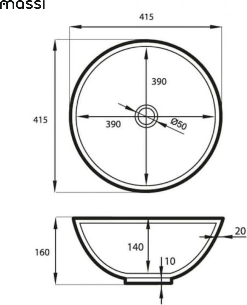 Umywalka ceramiczna nablatowa okrągła biała błyszcząca bez otworu na baterię 41 cm MALO