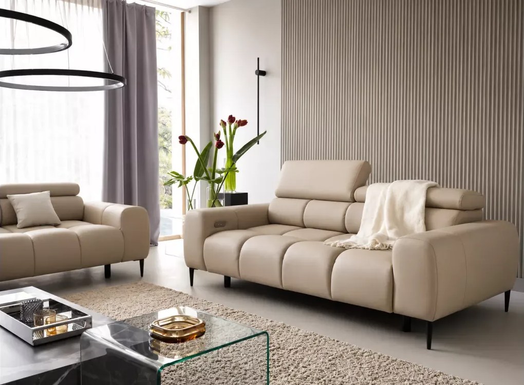 Sofa Plazi 3 osobowa z regulowanymi zagłówkami - nowoczesna kanapa do pokoju gościnnego
