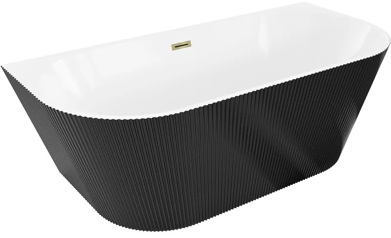 Mexen Oris wanna wolnostojąca przyścienna ryflowana 150 x 75 cm, biała/czarna, przelew złoty - 52871507575-50