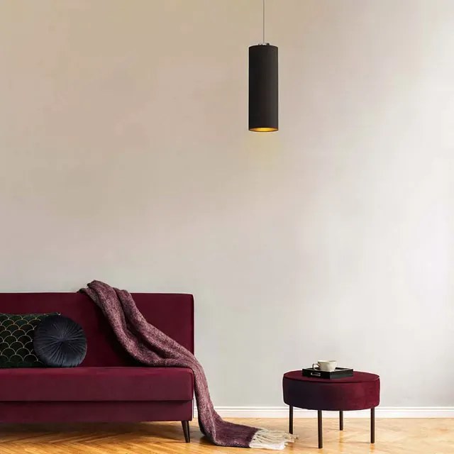Pojedyncza lampa wisząca walec na czarnym stelażu - A0-R86