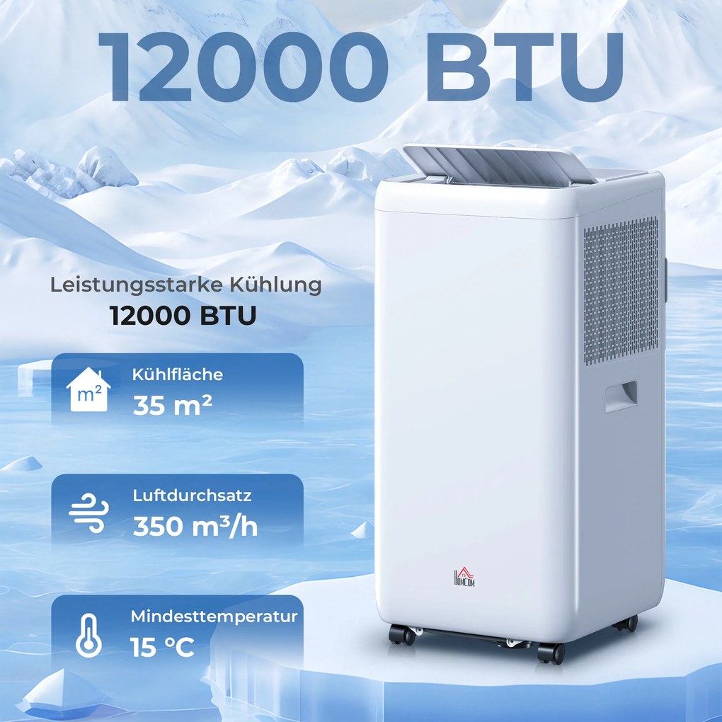 HOMCOM Przenośny klimatyzator 1250 W z 5 trybami i timerem 24h, 35,5x35x70 cm, biały | Aosom PL