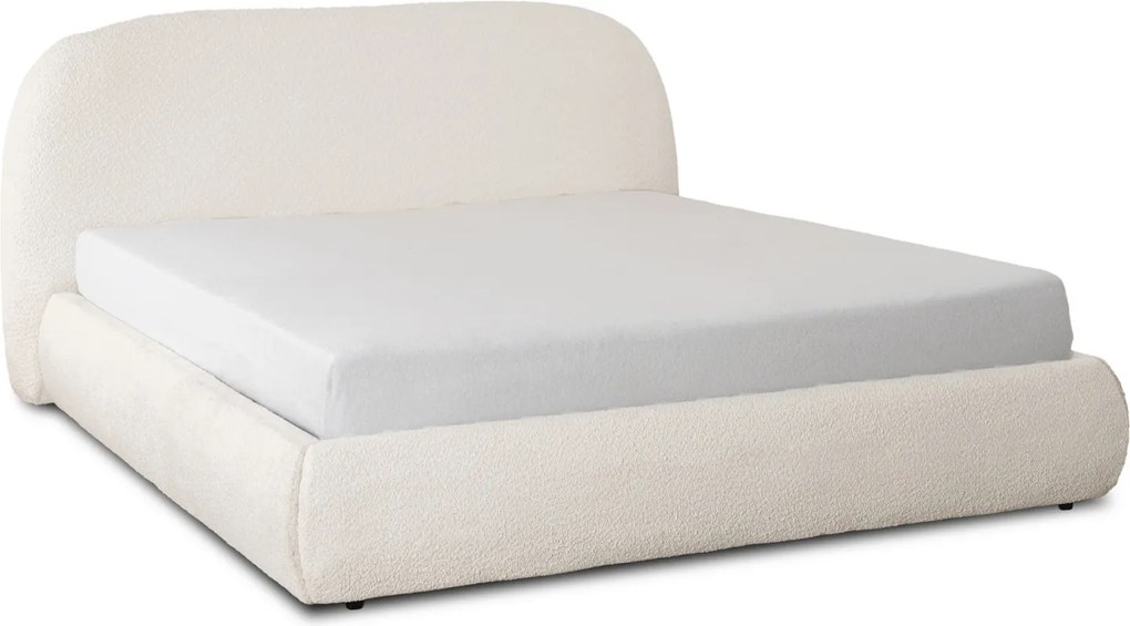 Łóżko Tapicerowane 160x200 cm ROSSO ze Stelażem i Pojemnikiem Dwuosobowe Boucle Kremowe