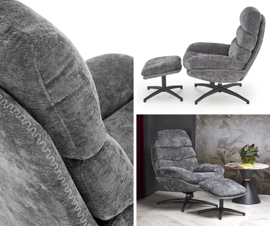 Fotel do salonu z podnóżkiem i funkcją kołyski Dario Halmar