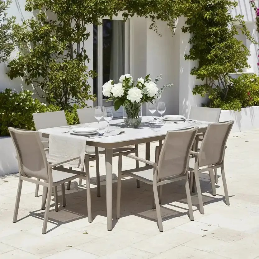 Stół ogrodowy aluminiowy beżowy 180x90 cm Spiek kamienny solidny i trwały