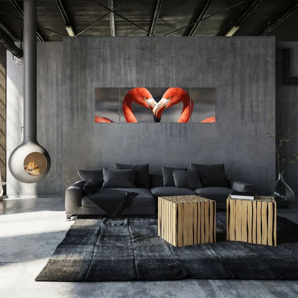 Obraz dwóch zakochanych flamingów (170x50 cm)