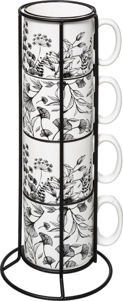 Filiżanki ceramiczne na stojaku FLORAL, 240 ml, 4 sztuki