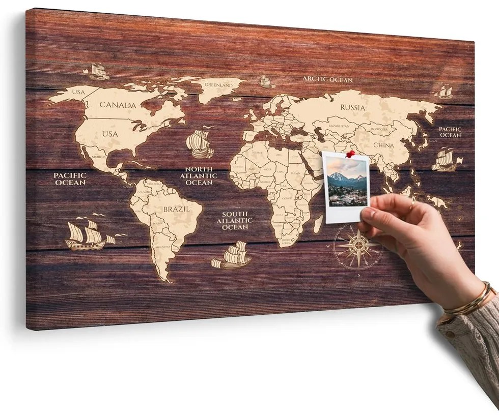 Obraz na korku mapa na drewnie