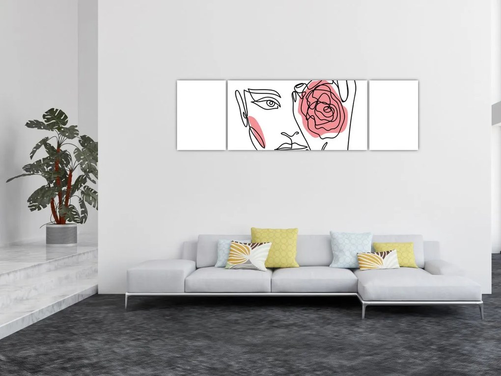 Obraz - Line art twarz z różą (170x50 cm)