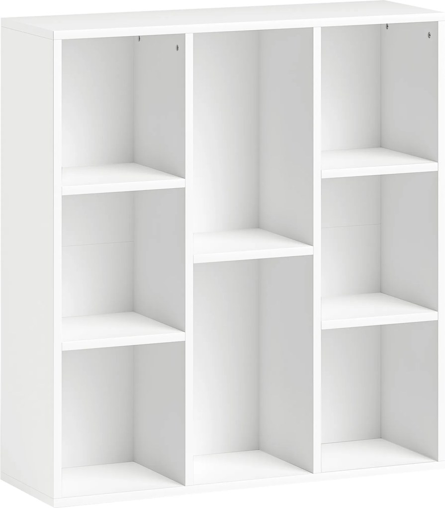 HOMCOM 3-poziomowa półka na książki, 8 przegródek, Płyta wiórowa, Regał na przechowywanie, Biały