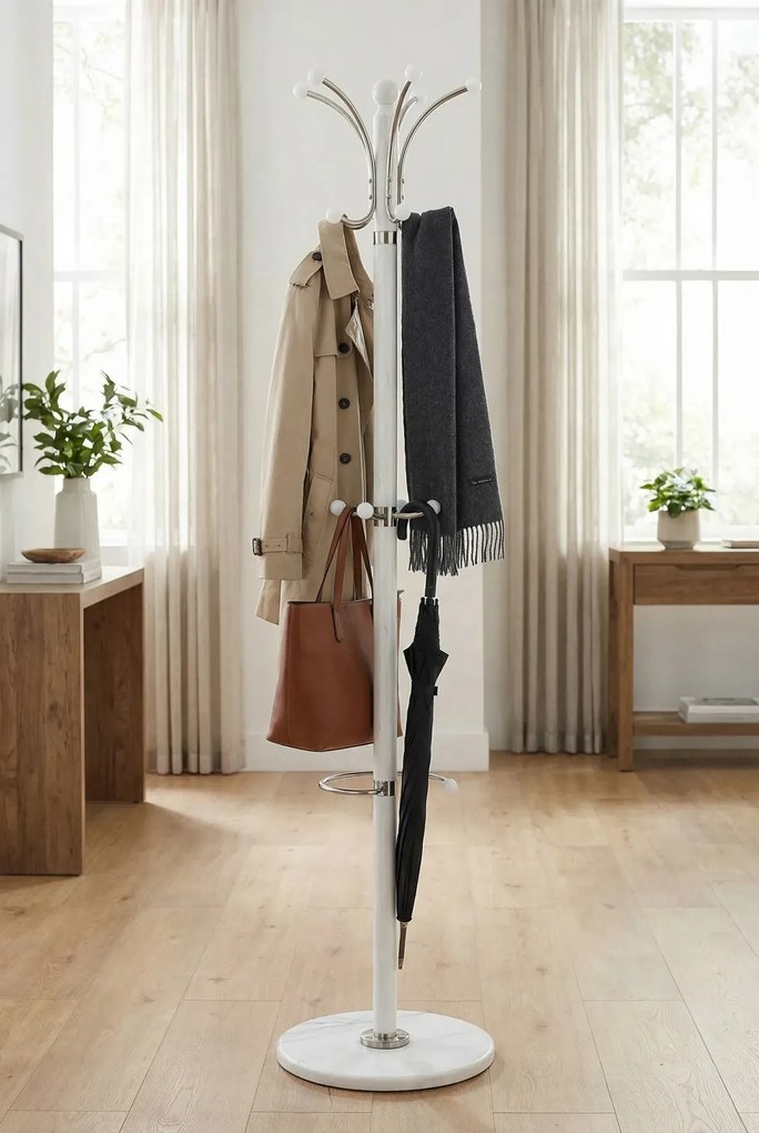 Biały wieszak stojący do przedpokoju H9-N57