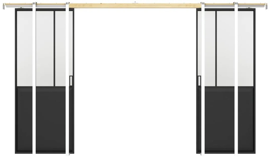 Drzwi przesuwne podwójne industrialne chowane w ścianie - Czarny i szkło hartowane - 2 x wys. 205 x szer. 73 cm - ARTISTO II