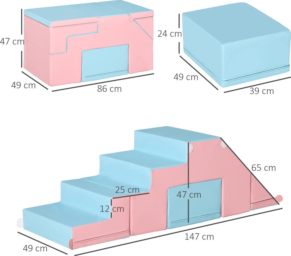 HOMCOM Zestaw klocków komplet 2 klocków dla dzieci w wieku 12-36 miesięcy EPE różowy + niebieski
