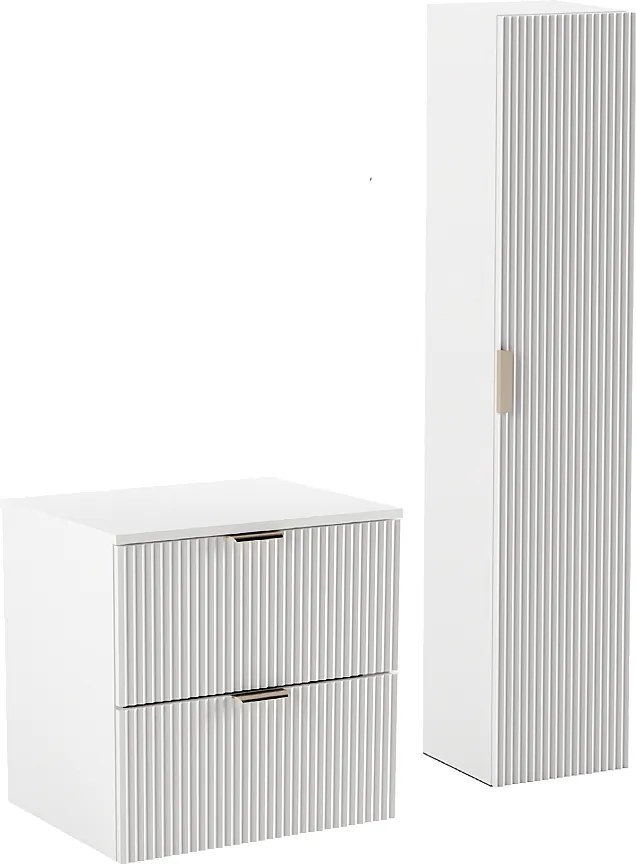 Biały Zestaw Łazienkowy 60cm Szafka Blat Słupek Ryflowane Fronty