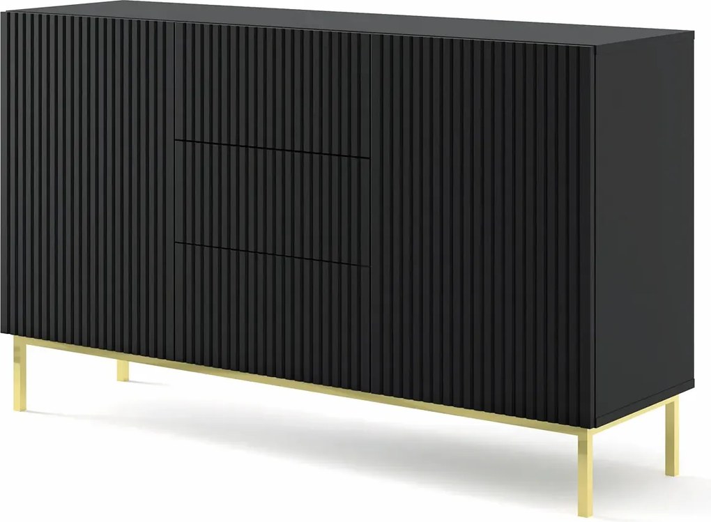 Czarna komoda z lamowym frontem glamour T2-E14