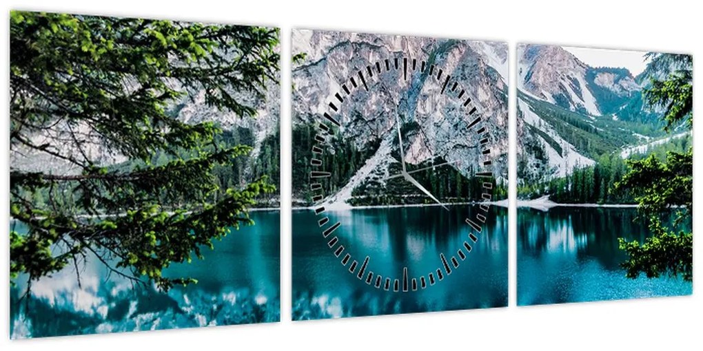Obraz jeziora w Alpach (z zegarem) (90x30 cm)