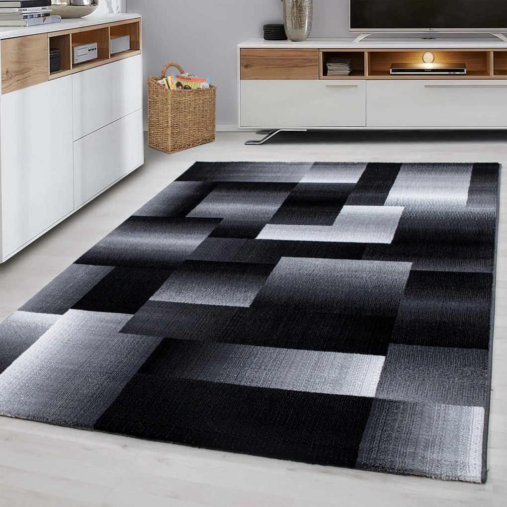 Dywan nowoczesny Miami kwadraty szaro-czarne 160 cm x 230 cm