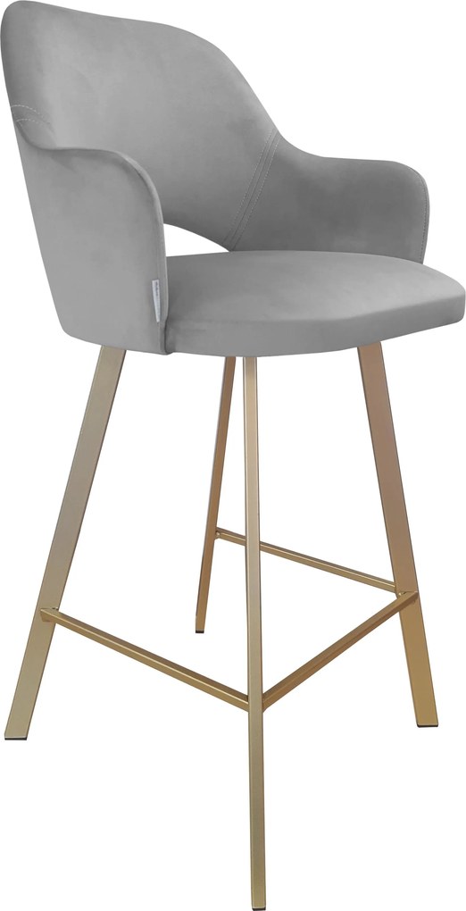 Hoker Milano krzesło barowe tkanina Welur podstawa metalowa : Kolor nogi - Złota profil, Kolor tkaniny - VELVET - MG17, Typ siedziska - Siedzisko stałe