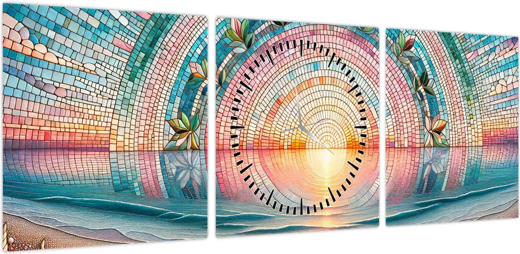 Obraz – Mozaika zachodzącego słońca (z zegarem) (90x30 cm)