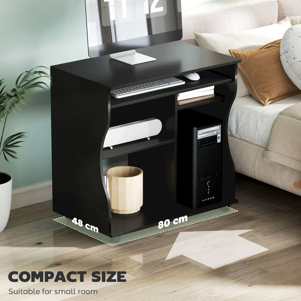 HOMCOM Biurko Komputerowe na Kółkach, z Miejscem na Przechowywanie, 80 x 48 x 75 cm, Czarne