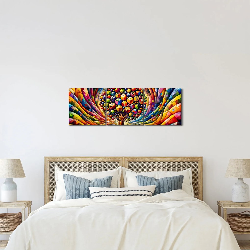 Obraz – Kolorowe drzewo z jabłkami (z zegarem) (90x30 cm)