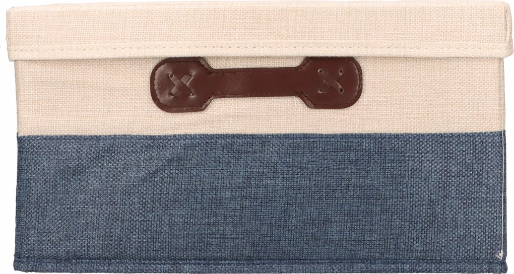 Organizer Tekstylny Granatowy 49x38x29 cm Beżowy Pudełko z Pokrywą do domu