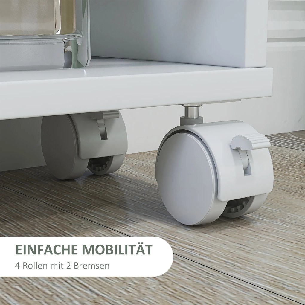 HOMCOM Regał wielofunkcyjny na kółkach, wąski, 4 półki, 45x15x91 cm, Biały