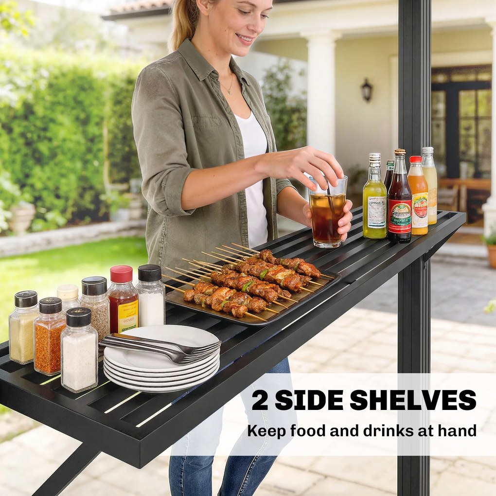 Outsunny Pawilon Grillowy 2,5 x 1,5 m, Wodoodporny Zadaszenie z Daszkiem z Poliwęglanu i Półkami, Brązowy | Aosom PL