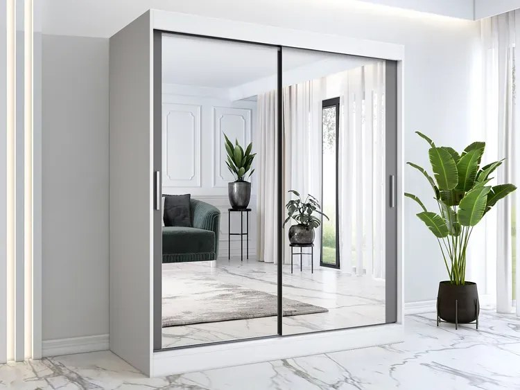 Szafa przesuwna z lustrem biel + antracyt 180 cm - Kukkin 5X