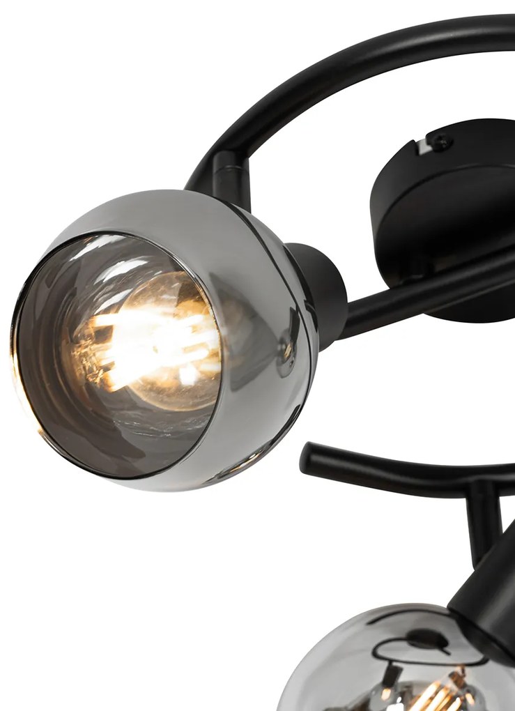 Lampa sufitowa art deco czarna z przydymionym szkłem 3-punktowa okrągła - Vidro ArtDeco Oswietlenie wewnetrzne